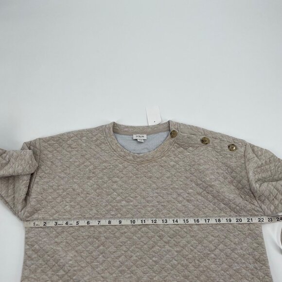 J. Crew Oatmeal Quilted Button Neck Sweater Womens Size Large Raglan Sleeves - Picture 7 of 8